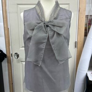 Gray tulle sleeveless blouse, flowy neck tie